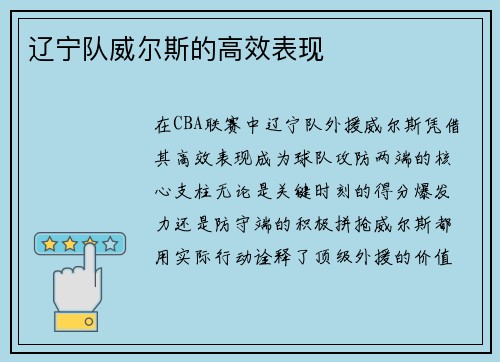 辽宁队威尔斯的高效表现