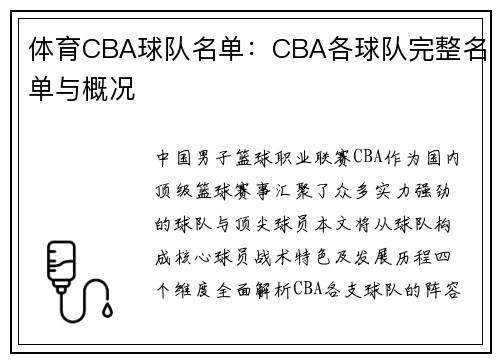 体育CBA球队名单：CBA各球队完整名单与概况
